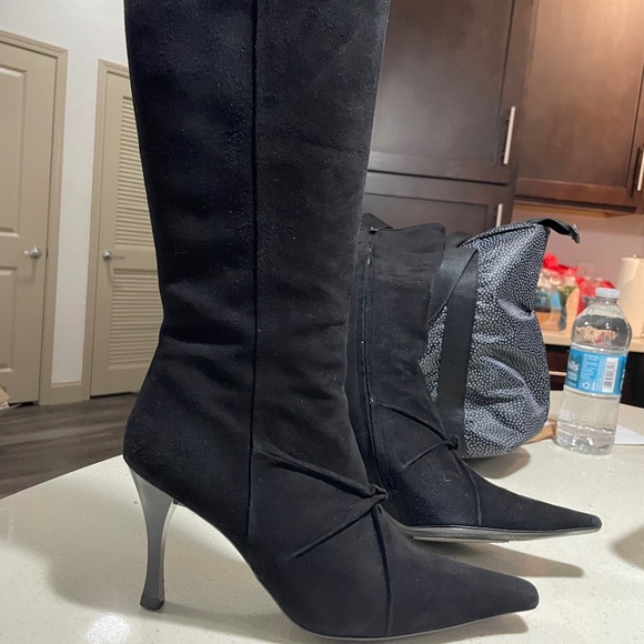 Vintage black suede leather pointed toe boots - Picture 1 of 8